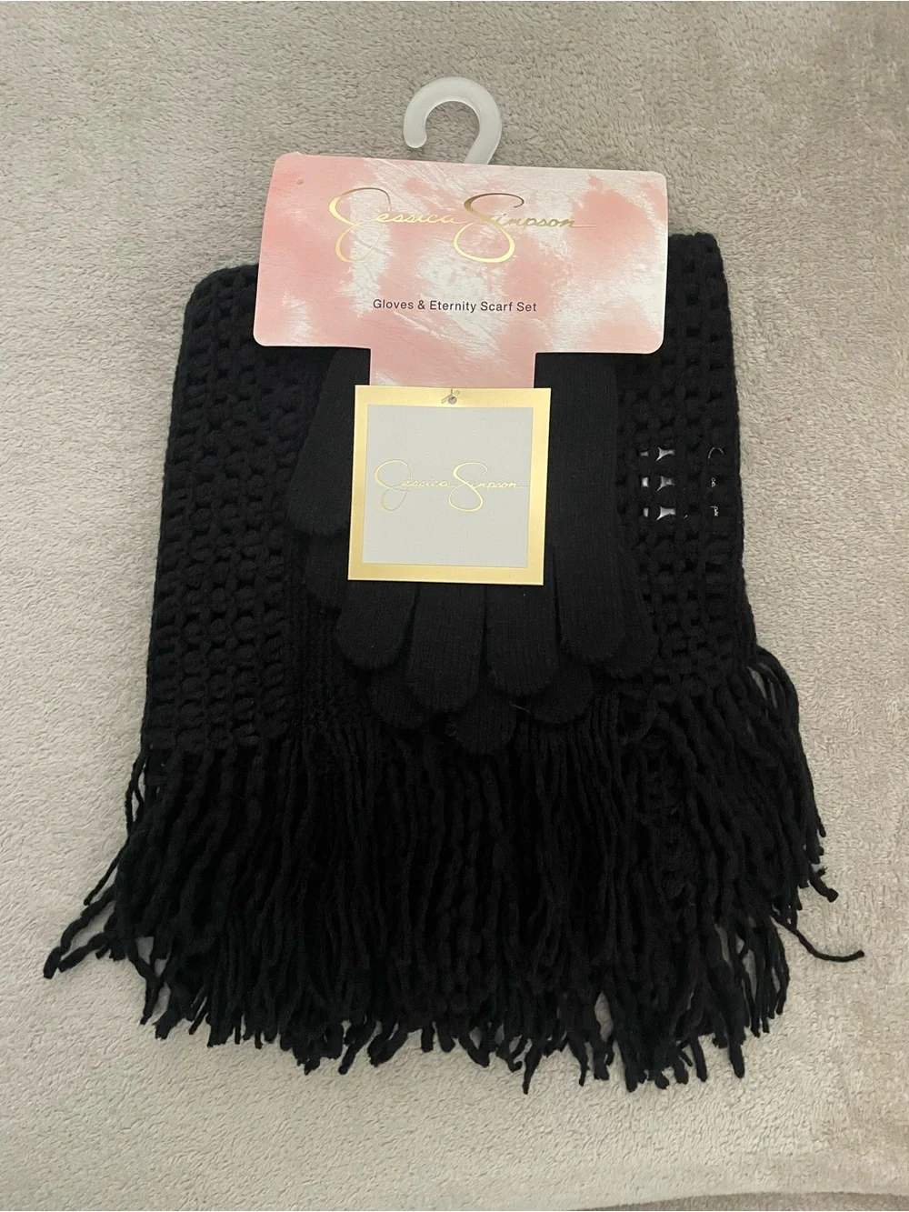 Jessica Simpson Black Eternity Scarf & Glove Set